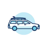 station wagon with surfboard icon