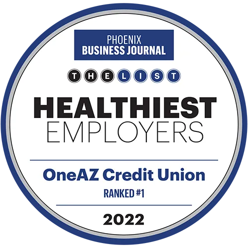 Phoenix Business journal - The List - Healthiest Employers - OneAZ Credit Union Ranked #1 - 2022