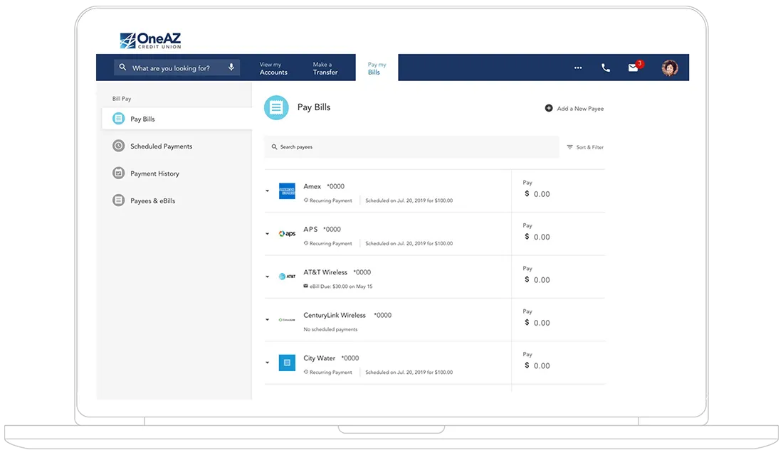 OneAZ online banking - Pay Bills